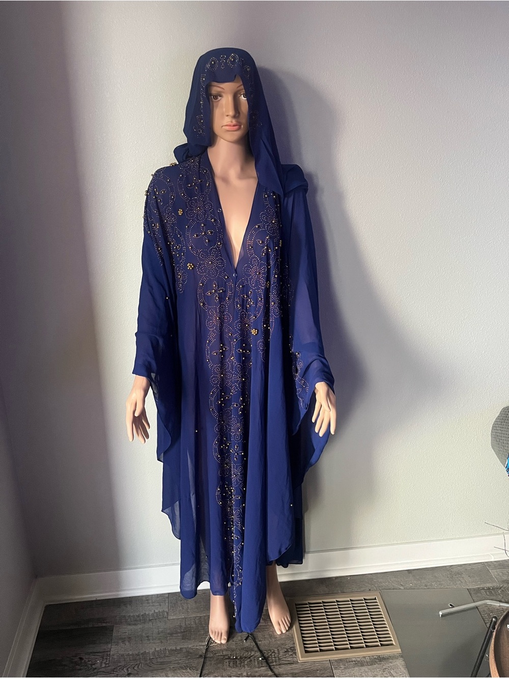 Fashion Nova Navy Hooded Embellished Abaya